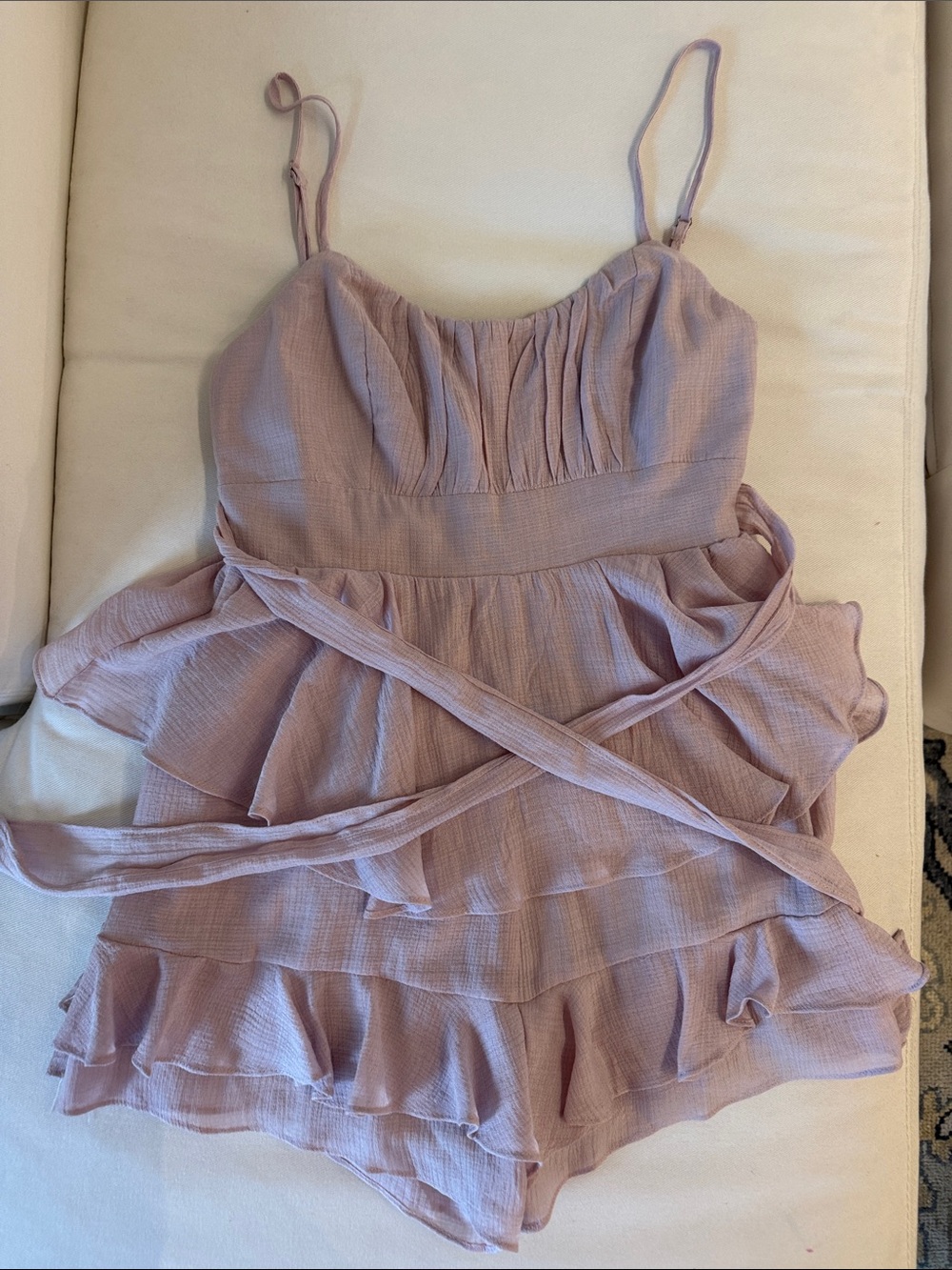 NWT Mauve Lavender Ruffle Tiered Romper Saints and Secrets S